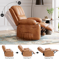 Garvee Manual Leather Recliner Chair with 2 Cup Holders, Side Pocket, PU Leather, Overstuffed Armrests, Iron Frame, Living Room Sofa, Brown