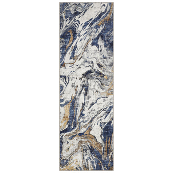 Garvee Modern Runner Rug 2x6 Machine Washable Rug, Non-Slip Abstract Floor Carpet, Low Pile Faux Wool Bedside Rug, Foldable Accent Rug for Entryway, Bathroom, Laundry Room, Bedroom, Blue