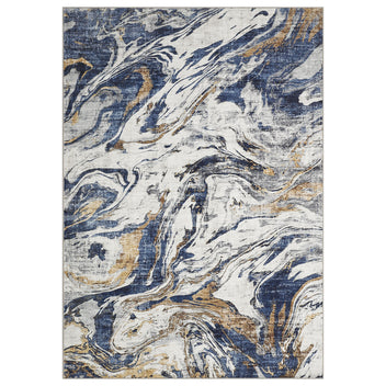 Garvee Machine Washable Area Rug 8x10 Living Room Floor Carpet, Non-Slip Soft Rug, Low Pile Modern Abstract Rug, Foldable Nursery Rug for Bedroom, Dining Room, Office, Blue