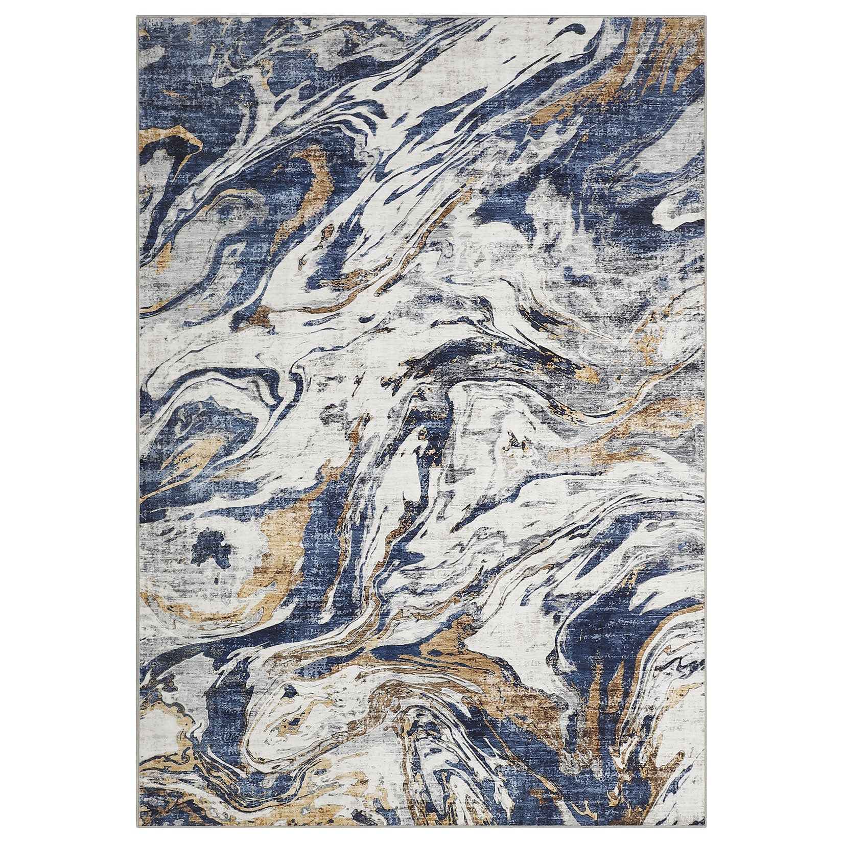 Garvee Machine Washable Area Rug 8x10 Living Room Floor Carpet, Non-Slip Soft Rug, Low Pile Modern Abstract Rug, Foldable Nursery Rug for Bedroom, Dining Room, Office, Blue