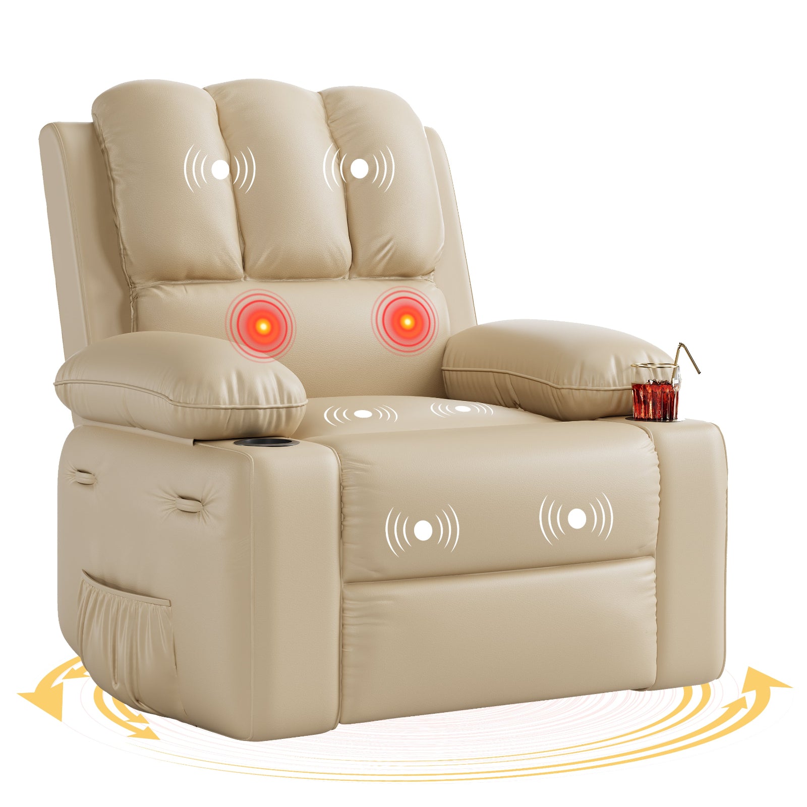 Garvee Recliner Chairs with Heat and Massage, 360° Swivel Lazy Recliner Chair for Elderly, Ergonomic Rocking Chair with Cup Holder for Living Rooms, Bedrooms and Nurseries - Beige