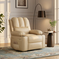Garvee Recliner Chairs with Heat and Massage, 360° Swivel Lazy Recliner Chair for Elderly, Ergonomic Rocking Chair with Cup Holder for Living Rooms, Bedrooms and Nurseries - Beige