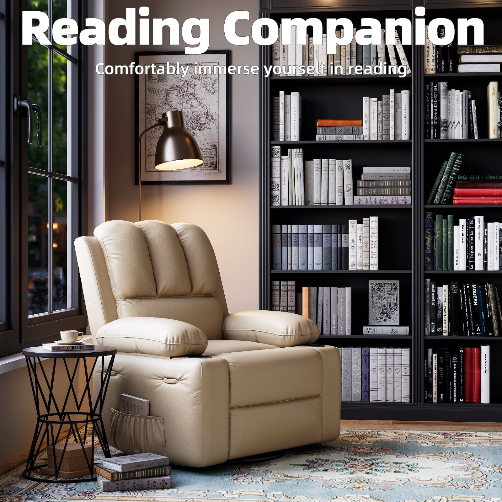 Garvee Recliner Chairs with Heat and Massage, 360° Swivel Lazy Recliner Chair for Elderly, Ergonomic Rocking Chair with Cup Holder for Living Rooms, Bedrooms and Nurseries - Beige