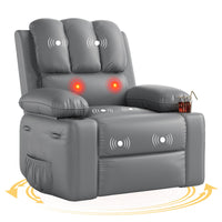 Garvee Oversized Recliner Chair with Heat and Massage, 360° Swivel, Manual Rocking, PU Leather, Cup Holder, for Living Rooms and Nurseries, Grey