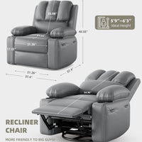 Garvee Oversized Recliner Chair with Heat and Massage, 360° Swivel, Manual Rocking, PU Leather, Cup Holder, for Living Rooms and Nurseries, Grey