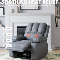 Garvee Oversized Recliner Chair with Heat and Massage, 360° Swivel, Manual Rocking, PU Leather, Cup Holder, for Living Rooms and Nurseries, Grey