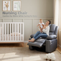 Garvee Oversized Recliner Chair with Heat and Massage, 360° Swivel, Manual Rocking, PU Leather, Cup Holder, for Living Rooms and Nurseries, Grey