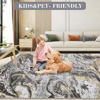 Garvee Machine Washable Area Rug 9x12 Large Living Room Rug, Non Slip Modern Abstract Floor Carpet, Low Pile Foldable Rug, Soft Rug for Bedroom, Nursery, Dining Room, Gray