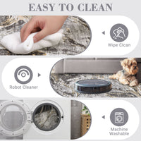 Garvee Machine Washable Area Rug 9x12 Large Living Room Rug, Non Slip Modern Abstract Floor Carpet, Low Pile Foldable Rug, Soft Rug for Bedroom, Nursery, Dining Room, Gray