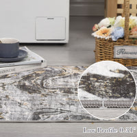 Garvee Machine Washable Area Rug 9x12 Large Living Room Rug, Non Slip Modern Abstract Floor Carpet, Low Pile Foldable Rug, Soft Rug for Bedroom, Nursery, Dining Room, Gray