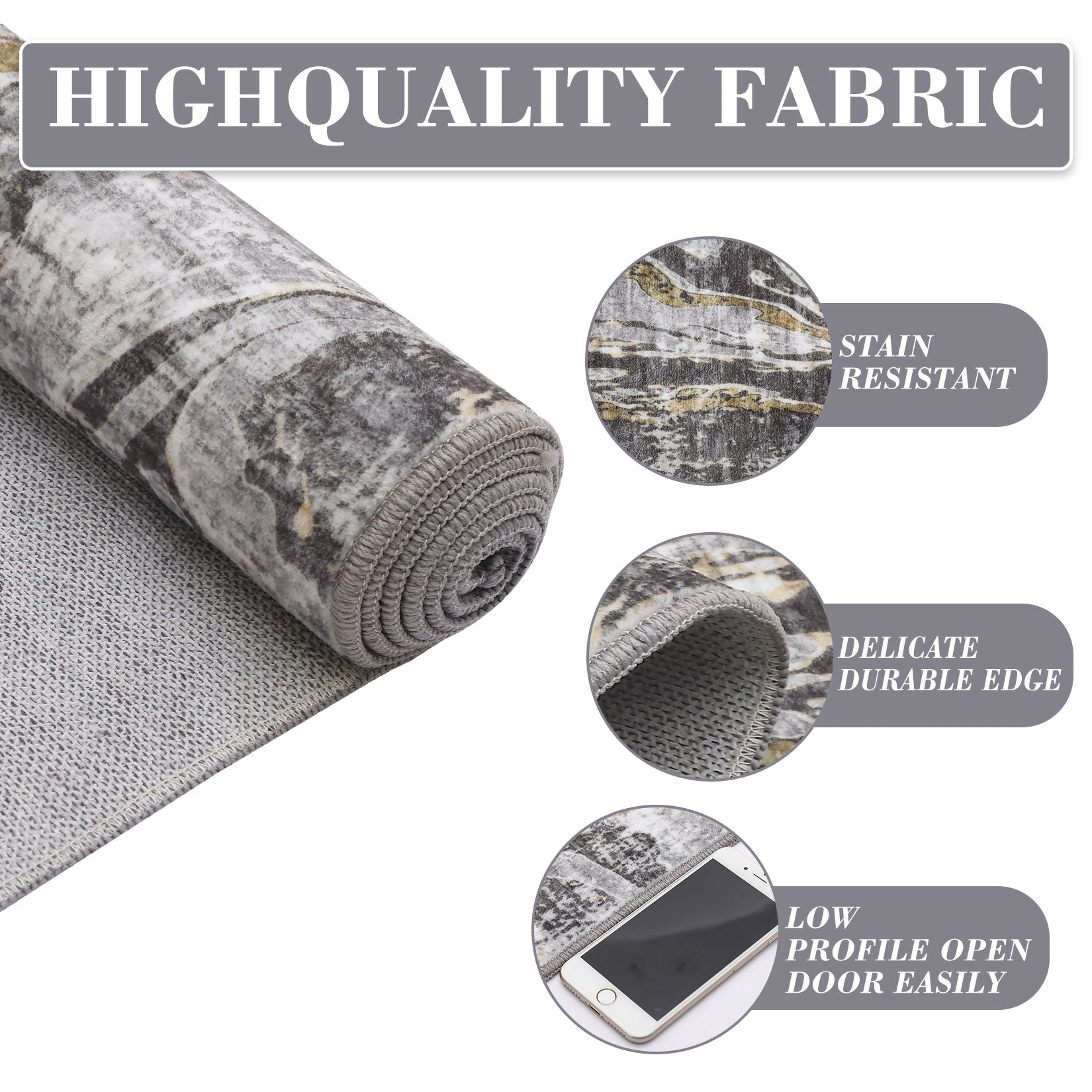 Garvee Machine Washable Area Rug 9x12 Large Living Room Rug, Non Slip Modern Abstract Floor Carpet, Low Pile Foldable Rug, Soft Rug for Bedroom, Nursery, Dining Room, Gray