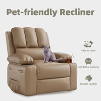 Garvee Recliner Chairs with Heat and Massage, 360° Swivel Lazy Recliner Chair for Elderly, Ergonomic Rocking Chair with Cup Holder for Living Rooms, Bedrooms and Nurseries - Tan