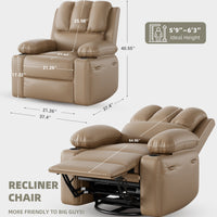 Garvee Recliner Chairs with Heat and Massage, 360° Swivel Lazy Recliner Chair for Elderly, Ergonomic Rocking Chair with Cup Holder for Living Rooms, Bedrooms and Nurseries - Tan