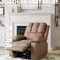 Garvee Recliner Chairs with Heat and Massage, 360° Swivel Lazy Recliner Chair for Elderly, Ergonomic Rocking Chair with Cup Holder for Living Rooms, Bedrooms and Nurseries - Tan