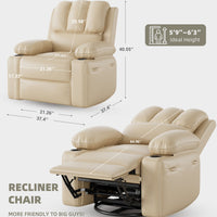 Garvee Recliner Chairs with Heat and Massage, 360° Swivel Lazy Recliner Chair for Elderly, Ergonomic Rocking Chair with Cup Holder for Living Rooms, Bedrooms and Nurseries - Beige