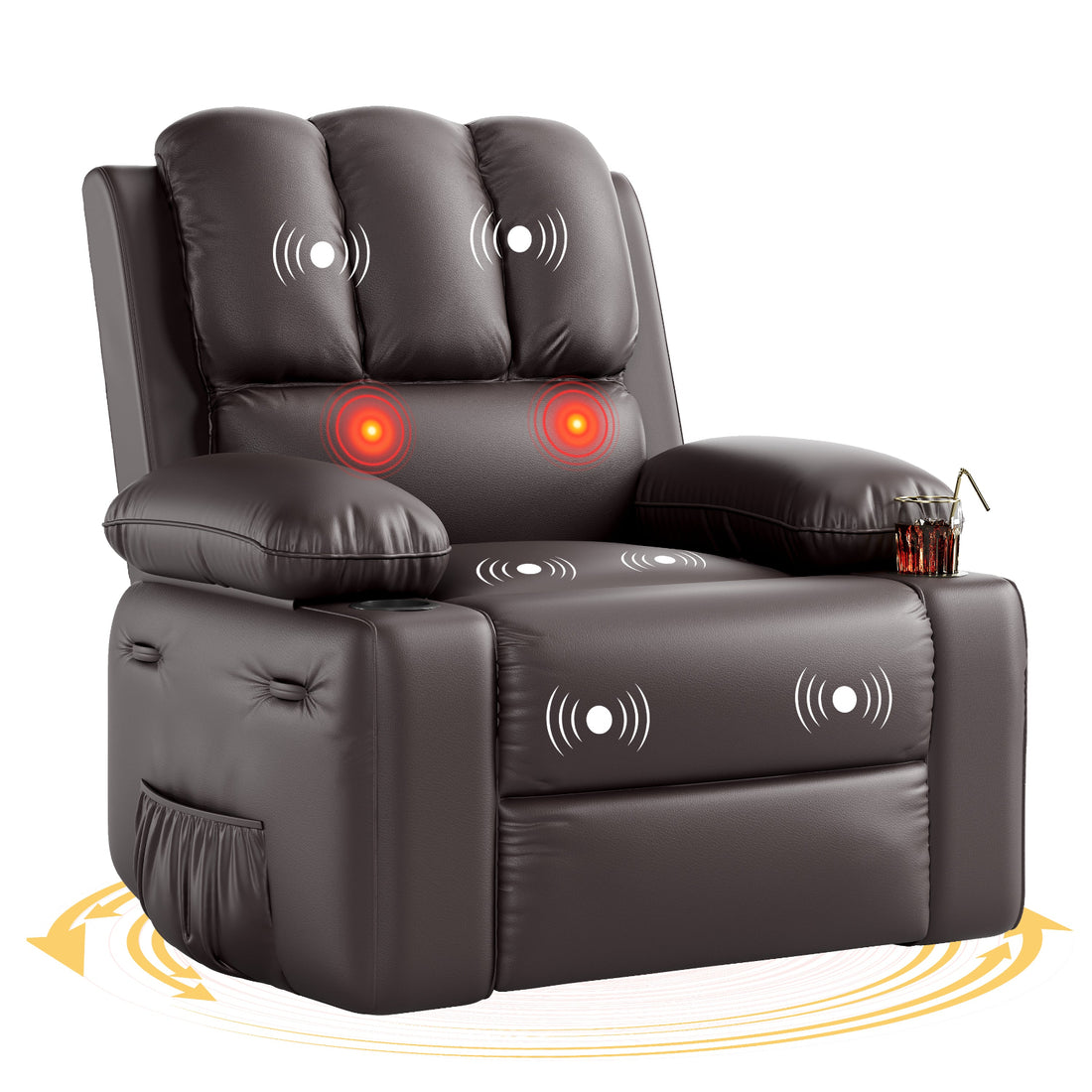 Garvee Oversized Recliner Chairs with Heat and Massage - 360° Swivel Lazy Boy Recliner Chair for Adults- Manual Rocking Chair with Cup Holder for Living Rooms, Bedrooms and Nurseries - Coffee