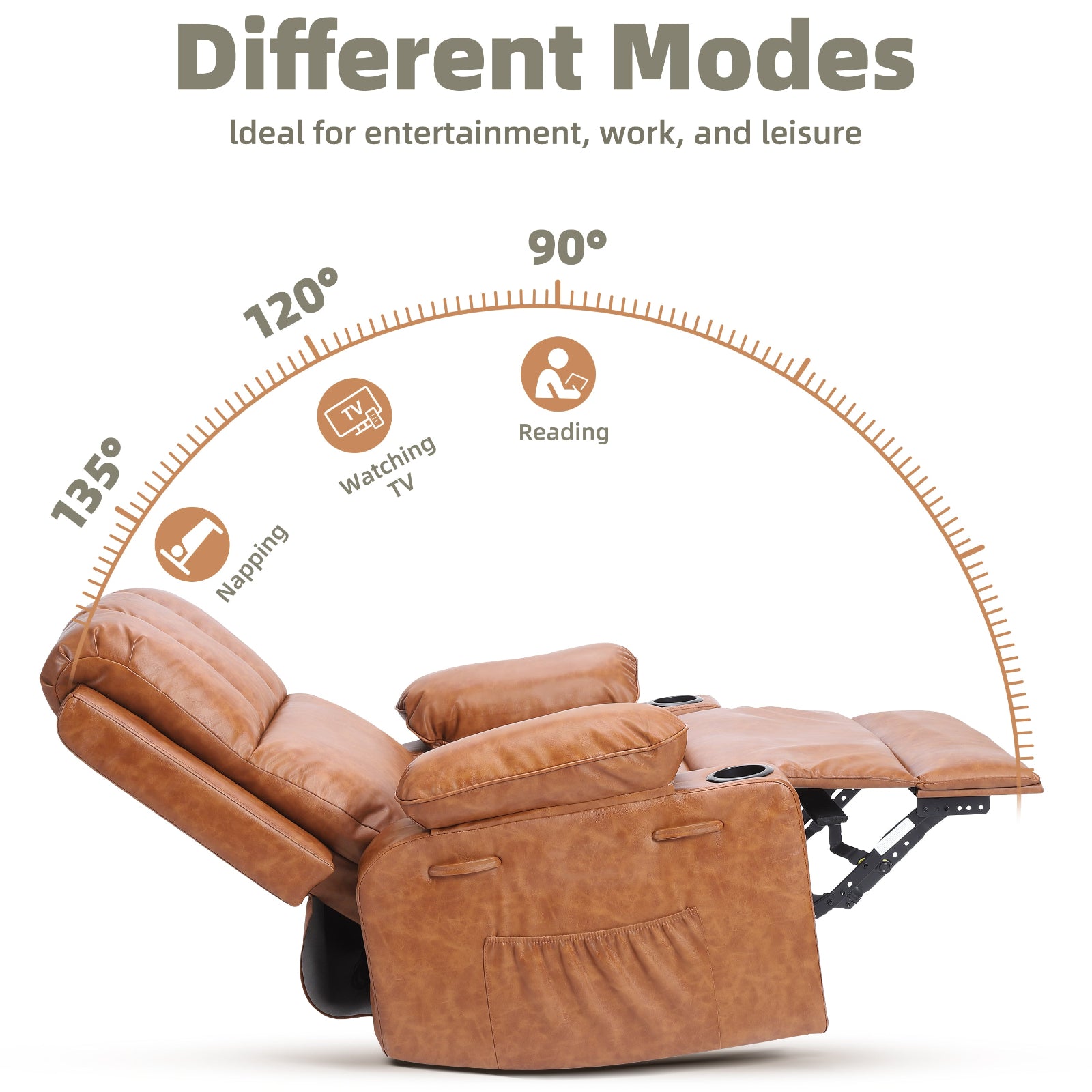 Garvee Oversized Recliner Chairs with Heat and Massage - 360° Swivel Lazy Boy Recliner Chair for Adults- Manual Rocking Chair with Cup Holder for Living Rooms, Bedrooms and Nurseries - Retro Brown