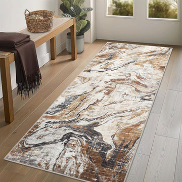 Garvee 2x6 Machine Washable Runner Rug, Non-Slip Floor Carpet, Modern Abstract Bedside Rug, Low Pile Foldable Area Rug, Soft Rug for Entryway, Bathroom, Laundry Room, Brown