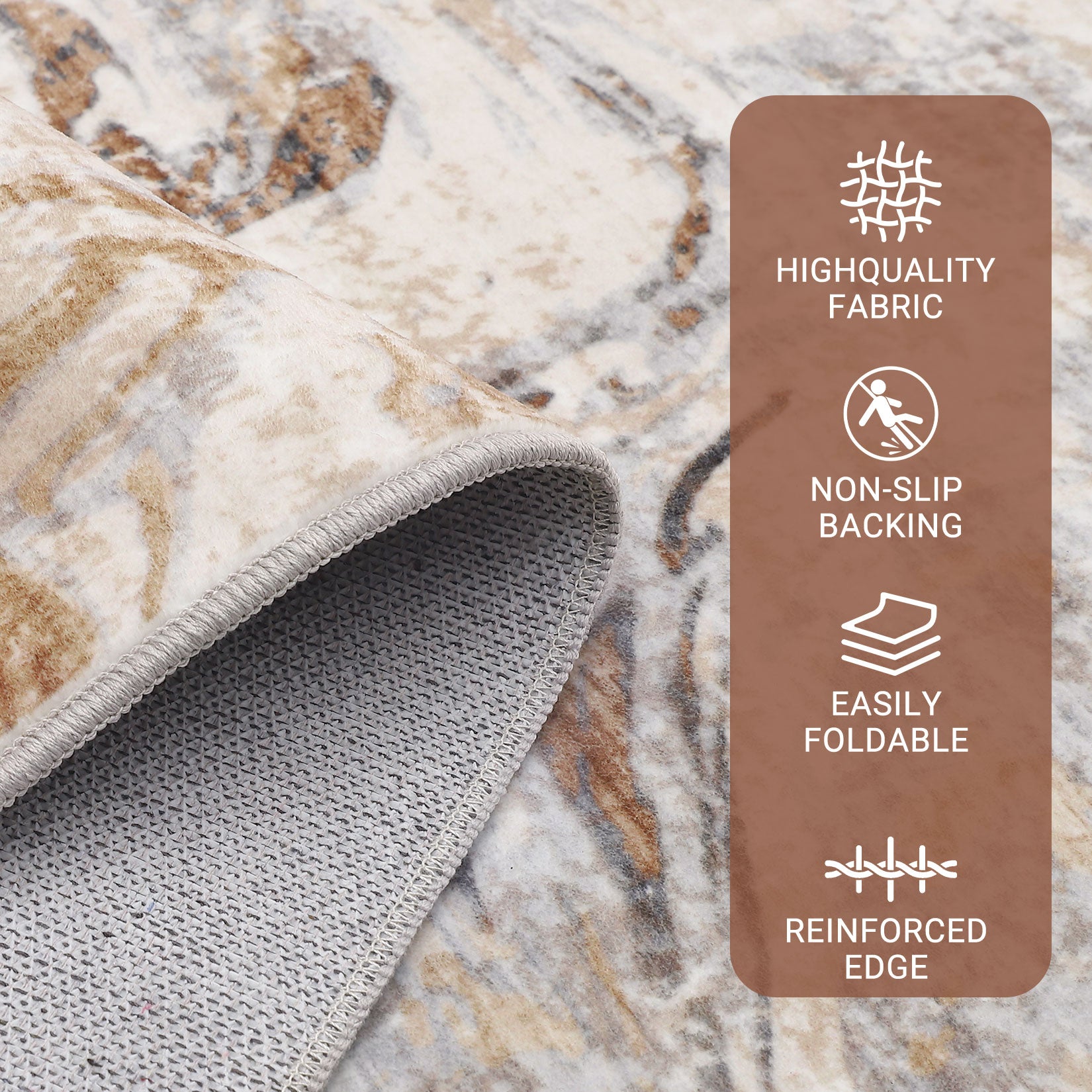 Garvee Modern Abstract Area Rug 10x13 Large Machine Washable Rug, Non Slip Faux Wool Soft Floor Carpet, Low Pile Foldable Accent Rug for High Traffic Areas in Living Room, Bedroom, Brown