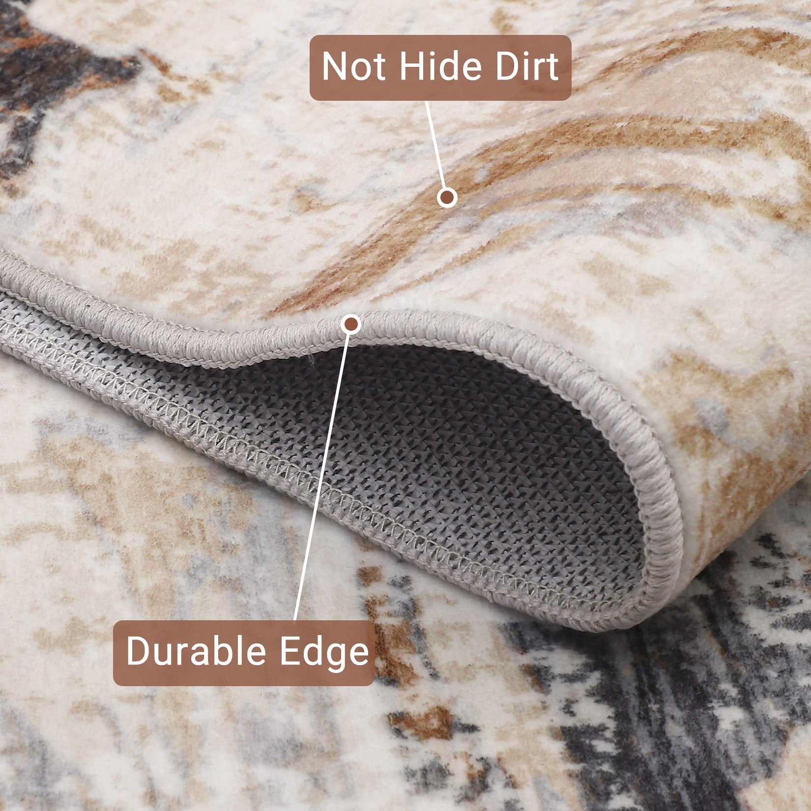 Garvee Machine Washable Area Rug 9x12 Large Living Room Rug, Non Slip Modern Abstract Floor Carpet, Low Pile Foldable Rug, Soft Rug for Bedroom, Nursery, Dining Room, Brown