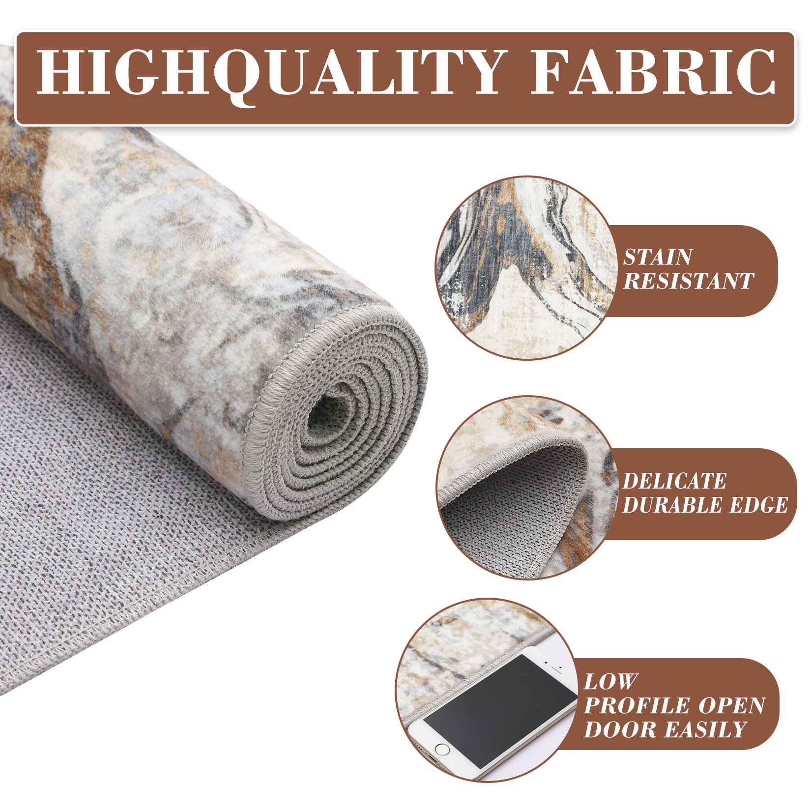 Garvee Area Rug 5x7 Machine Washable Rug for Living Room, Non-Slip Soft Floor Carpet, Low Pile Modern Abstract Rug, Foldable Rug for Bedroom, Dining Room, Kitchen, Brown