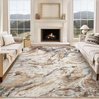 Garvee Modern Abstract Area Rug 10x13 Large Machine Washable Rug, Non Slip Faux Wool Soft Floor Carpet, Low Pile Foldable Accent Rug for High Traffic Areas in Living Room, Bedroom, Brown