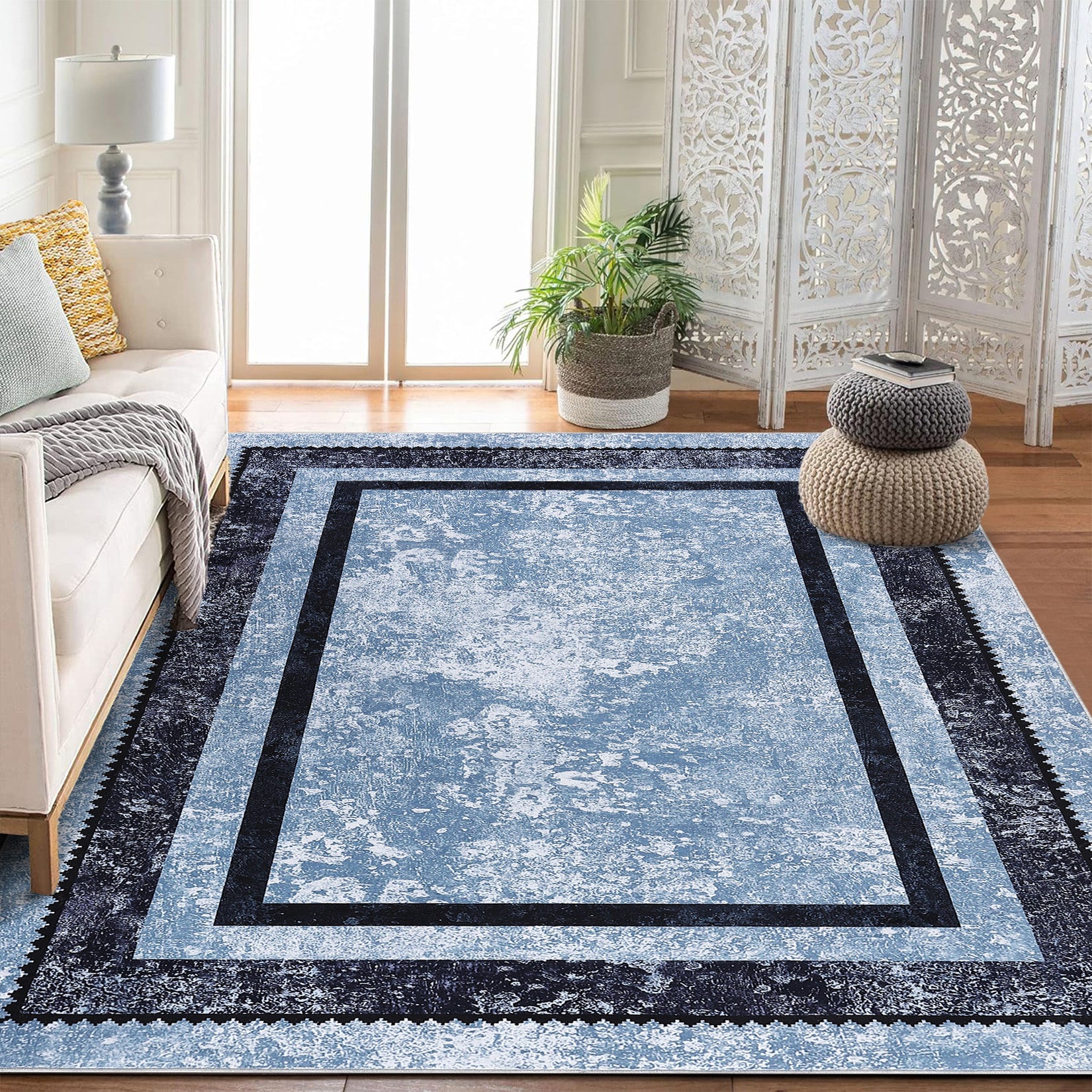 Garvee Bordered Non-Skid Washable Non-Slip Area Runner Rug for Entryway Laundry Room Bedroom