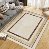 Garvee 9x12 Large Washable Thin Area Rug Modern Bordered Rug Distressed Geometric Floor Carpet Non Slip Non Shedding Rug, Soft Low Pile Rug, Indoor Decorative Rug for Living Room, Office, Beige - Beige