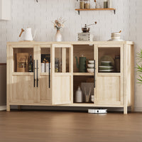 Garvee Sideboard Buffet Cabinet with 4 Glass Doors, 55" Large Buffet Cabinet with Storage, Modern Farmhouse Storage Cabinet Table for Kitchen Dining Room, Living Room, Pear Wood