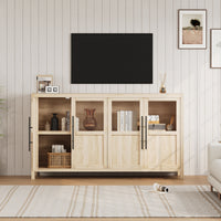 Garvee Sideboard Buffet Cabinet with 4 Glass Doors, 55" Large Buffet Cabinet with Storage, Modern Farmhouse Storage Cabinet Table for Kitchen Dining Room, Living Room, Pear Wood