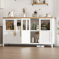 Garvee Sideboard Buffet Cabinet with 4 Glass Doors, 55" Large Buffet Cabinet with Storage, Modern Farmhouse Storage Cabinet Table for Kitchen Dining Room, Living Room , White
