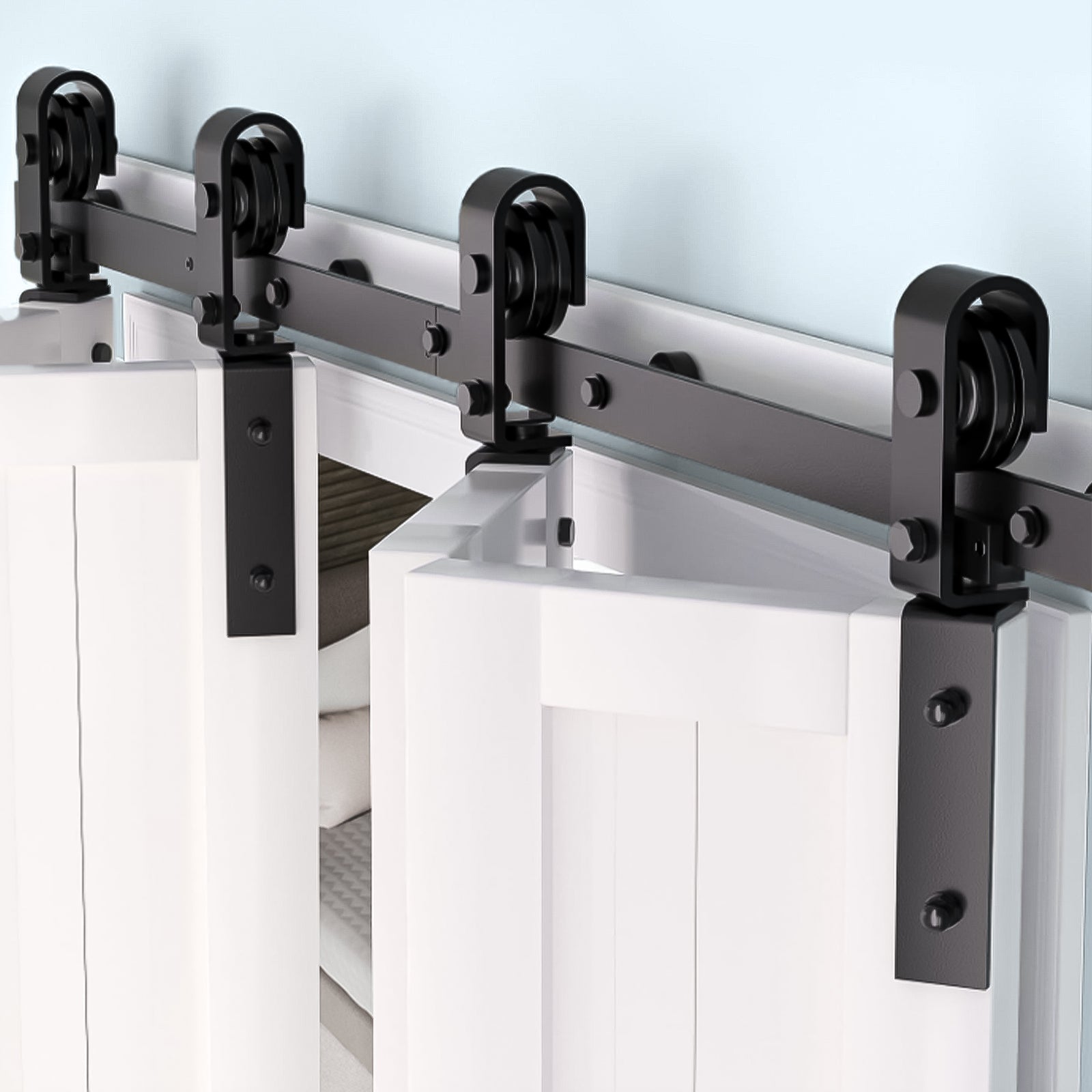 Garvee 52 in Bifold Sliding Barn Door Hardware Track Kit, Side Mounted Black Roller, Smoothly and Quietly, Easy Install, Heavy Duty, Up to 400 LBS, Bifold Door Hardware for 4 Doors (Door Not Included)