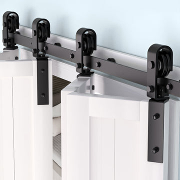 Garvee 60 in Bifold Sliding Barn Door Hardware Track Kit, Side Mounted Black Roller, Smoothly and Quietly, Easy Install, Heavy Duty, Up to 400 LBS, Bifold Door Hardware for 4 Doors (Door Not Included)