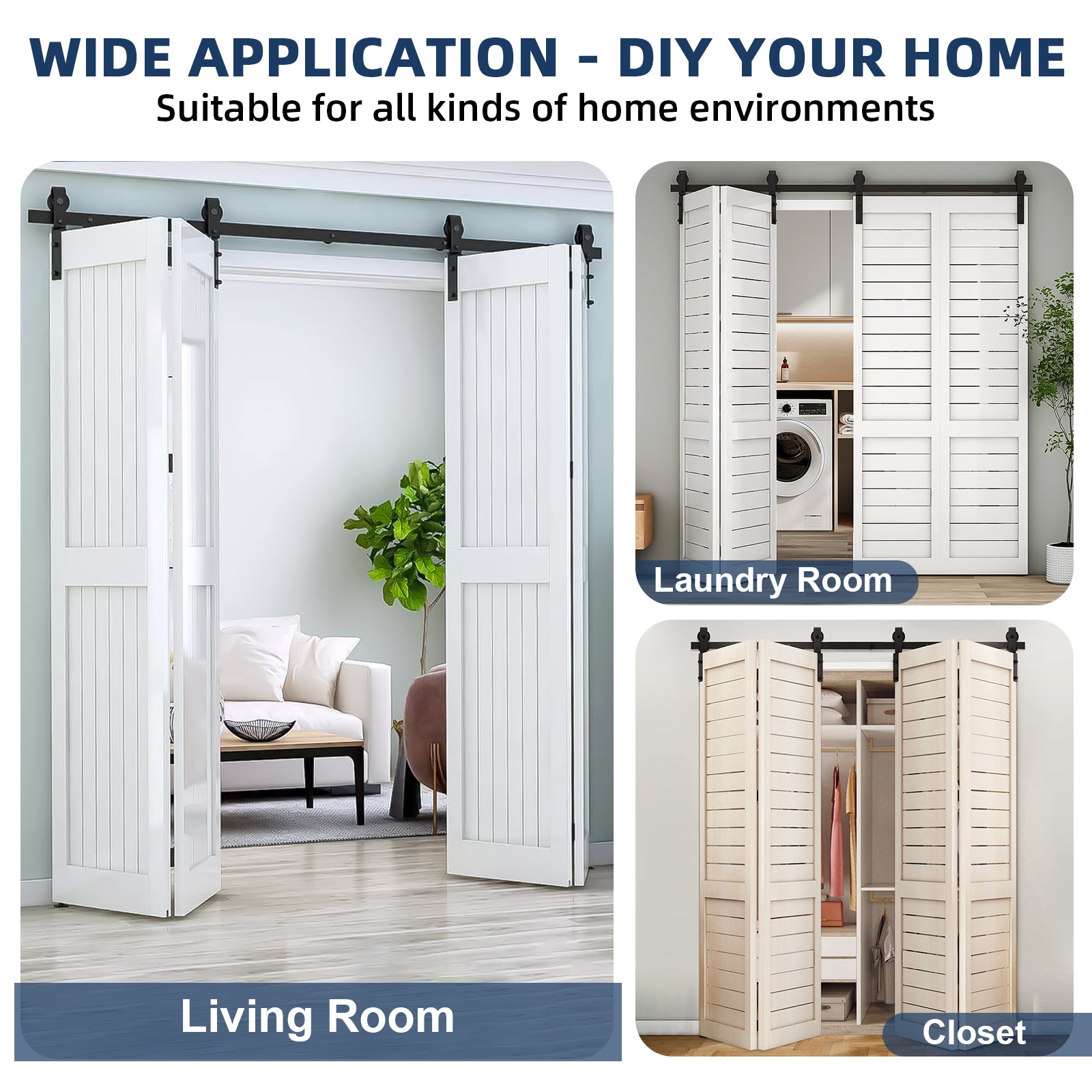 Garvee 60 in Bifold Sliding Barn Door Hardware Track Kit, Side Mounted Black Roller, Smoothly and Quietly, Easy Install, Heavy Duty, Up to 400 LBS, Bifold Door Hardware for 4 Doors (Door Not Included)