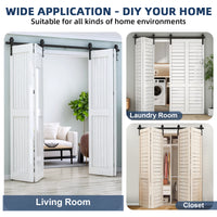 Garvee 60 in Bifold Sliding Barn Door Hardware Track Kit, Side Mounted Black Roller, Smoothly and Quietly, Easy Install, Heavy Duty, Up to 400 LBS, Bifold Door Hardware for 4 Doors (Door Not Included)