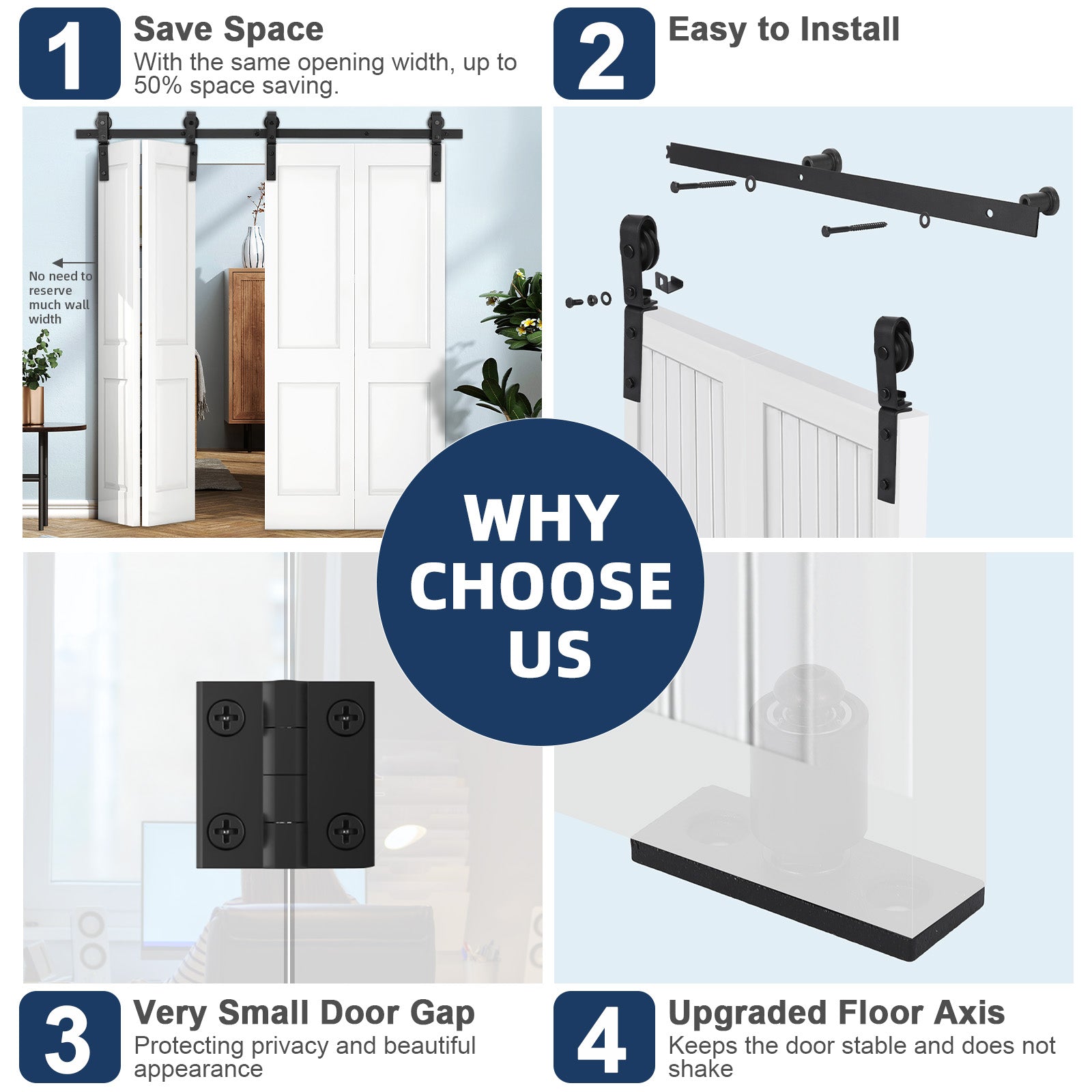 Garvee 60 in Bifold Sliding Barn Door Hardware Track Kit, Side Mounted Black Roller, Smoothly and Quietly, Easy Install, Heavy Duty, Up to 400 LBS, Bifold Door Hardware for 4 Doors (Door Not Included)