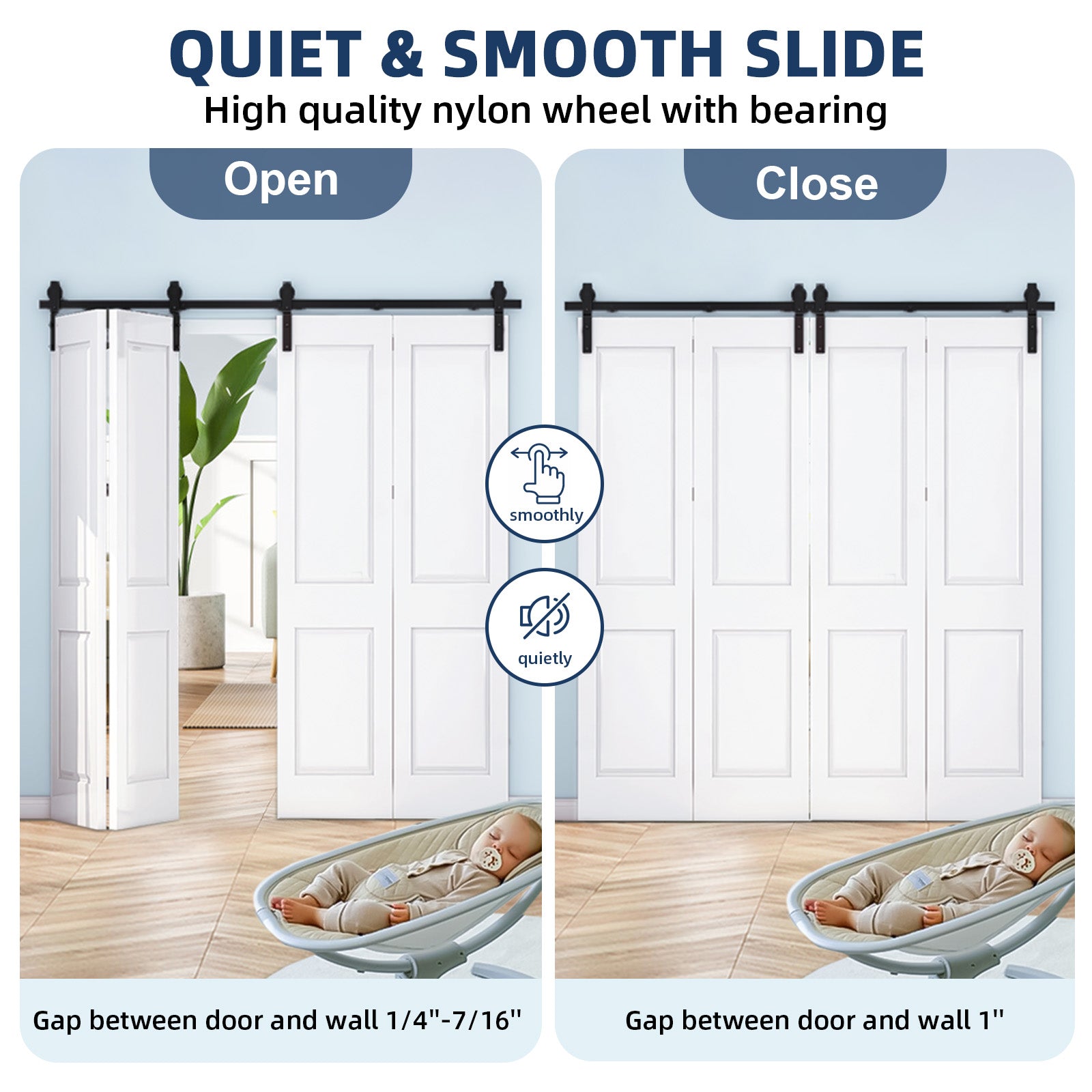 Garvee 52 in Bifold Sliding Barn Door Hardware Track Kit, Side Mounted Black Roller, Smoothly and Quietly, Easy Install, Heavy Duty, Up to 400 LBS, Bifold Door Hardware for 4 Doors (Door Not Included)
