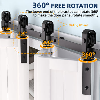 Garvee 52 in Bifold Sliding Barn Door Hardware Track Kit, Side Mounted Black Roller, Smoothly and Quietly, Easy Install, Heavy Duty, Up to 400 LBS, Bifold Door Hardware for 4 Doors (Door Not Included)