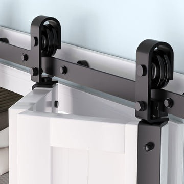 Garvee 24" Bifold Sliding Barn Door Hardware Track Kit, Side Mounted Black Roller, Smoothly and Quietly, Assembly Easy, Fit Double 12" Bi-Folding Doors (Door Not Included)