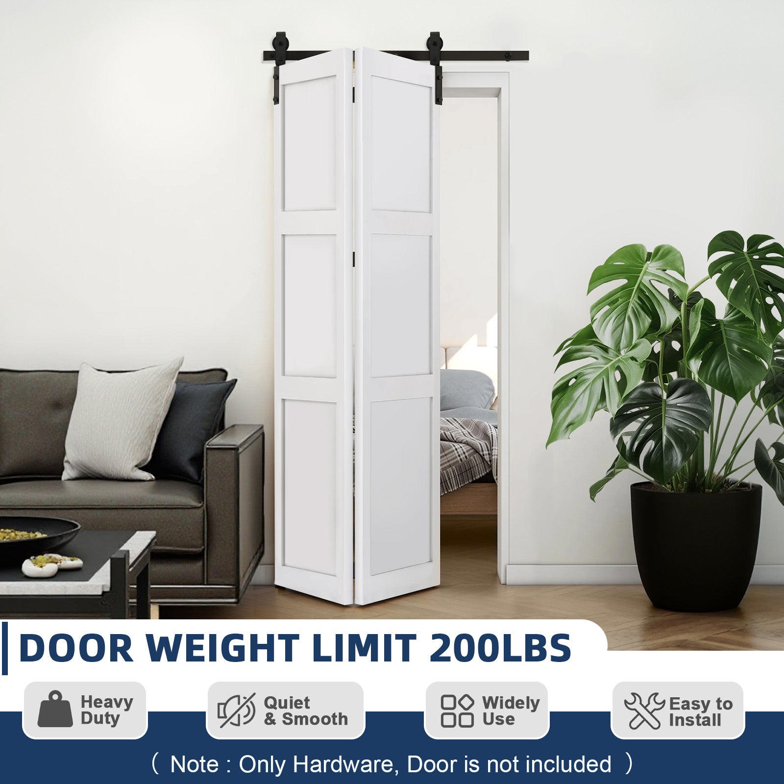 Garvee 24" Bifold Sliding Barn Door Hardware Track Kit, Side Mounted Black Roller, Smoothly and Quietly, Assembly Easy, Fit Double 12" Bi-Folding Doors (Door Not Included)