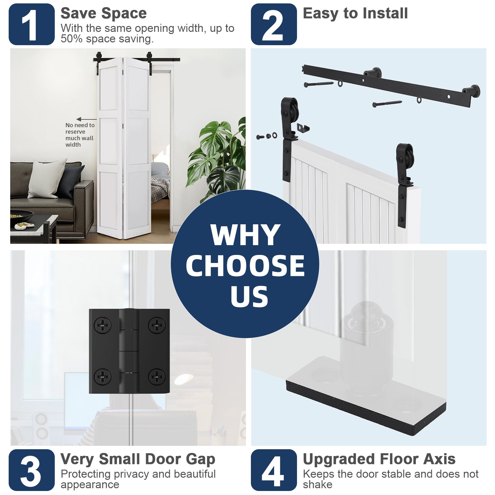 Garvee 36" Bifold Sliding Barn Door Hardware Track Kit, Side Mounted Black Roller, Smoothly and Quietly, Assembly Easy, Fit Double 12" Bi-Folding Doors (Door Not Included)