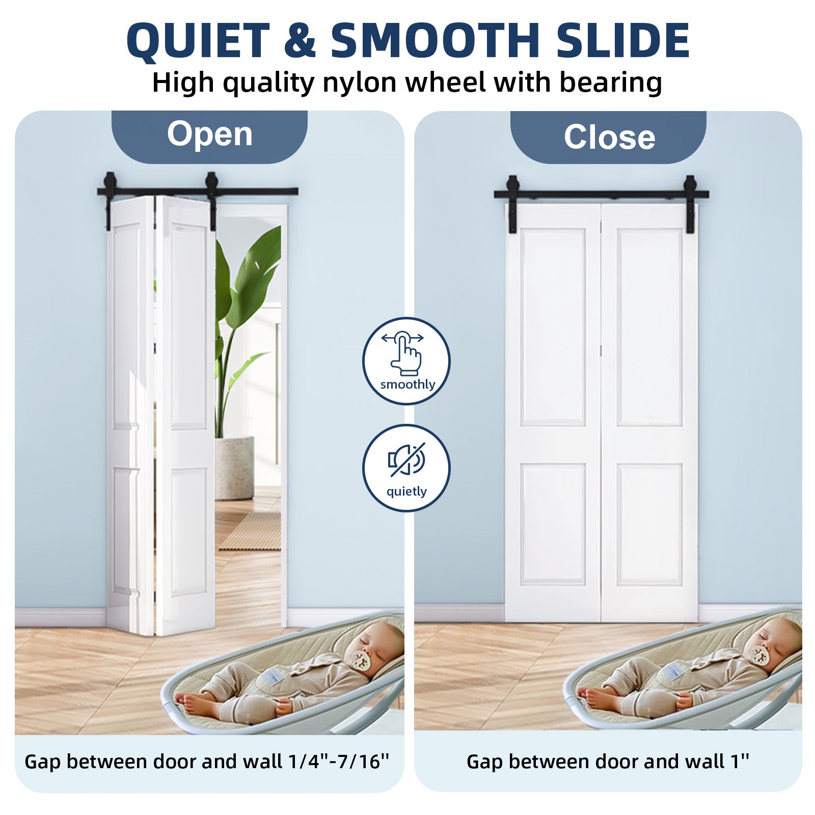 Garvee 60 in Bifold Sliding Barn Door Hardware Track Kit, Side Mounted Black Roller, Smoothly and Quietly, Easy Install, Heavy Duty, Up to 200 LBS, Bifold Door Hardware for 2 Doors (Door Not Included)