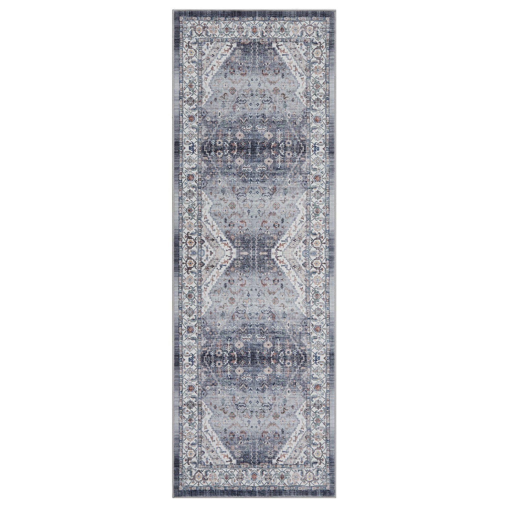 Garvee Persian Grey 2x6 Runner Rugs Vintage Hallway Area Rug Print Distressed Kitchen Indoor Bedroom Rug Washable Living Room Retro Rug for Dining Room