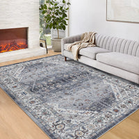 Garvee Persian Grey 9x12 Area Rugs for Living Room Print Distressed Indoor Floor Rug Washable Rug Non Slip Vintage Rug for Bedroom Dining Room