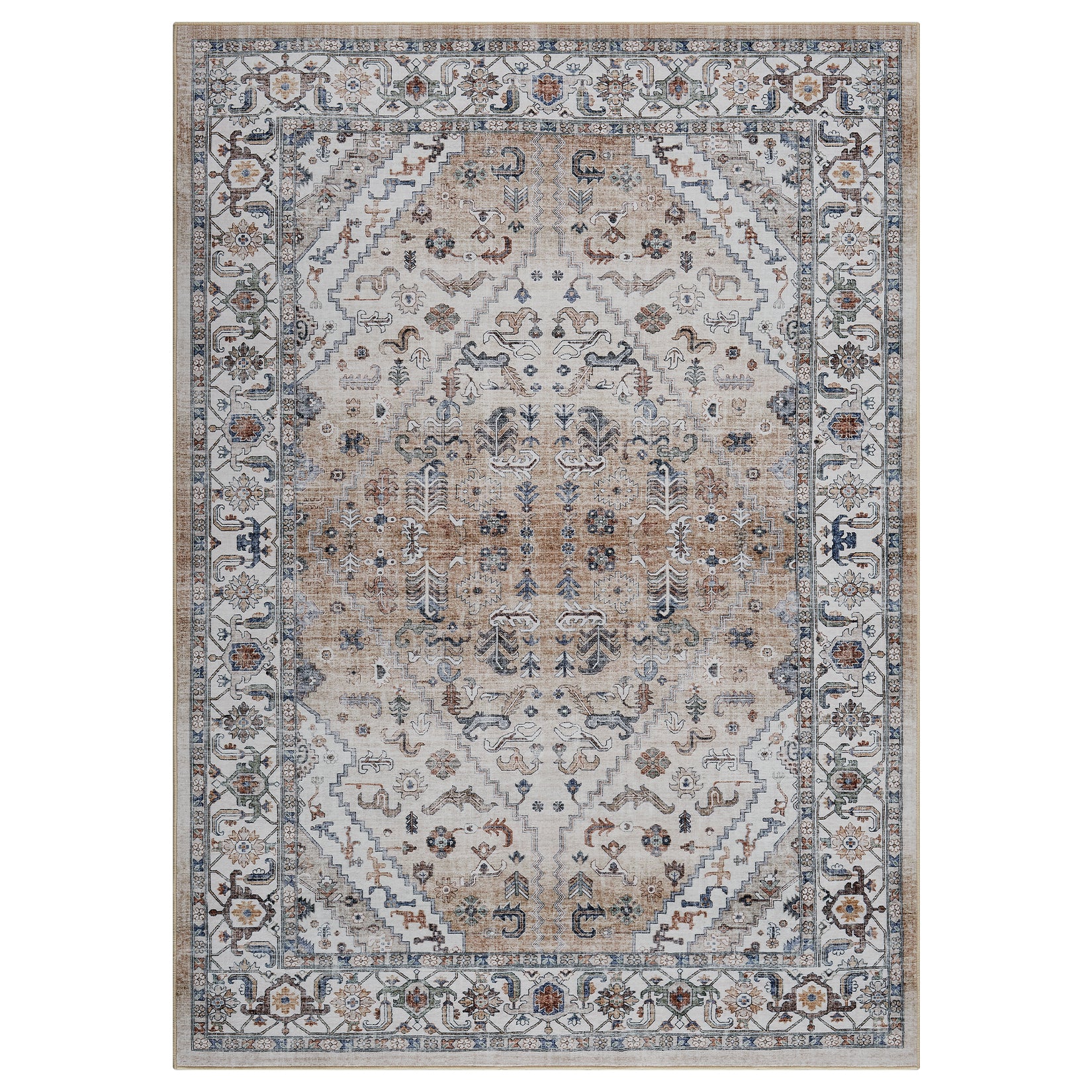 Garvee Persian Light Brown 9x12 Area Rugs for Living Room Print Distressed Indoor Floor Rug Washable Rug Non Slip Vintage Rug for Bedroom Dining Room
