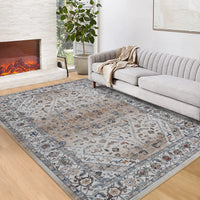 Garvee Persian Light Brown 9x12 Area Rugs for Living Room Print Distressed Indoor Floor Rug Washable Rug Non Slip Vintage Rug for Bedroom Dining Room