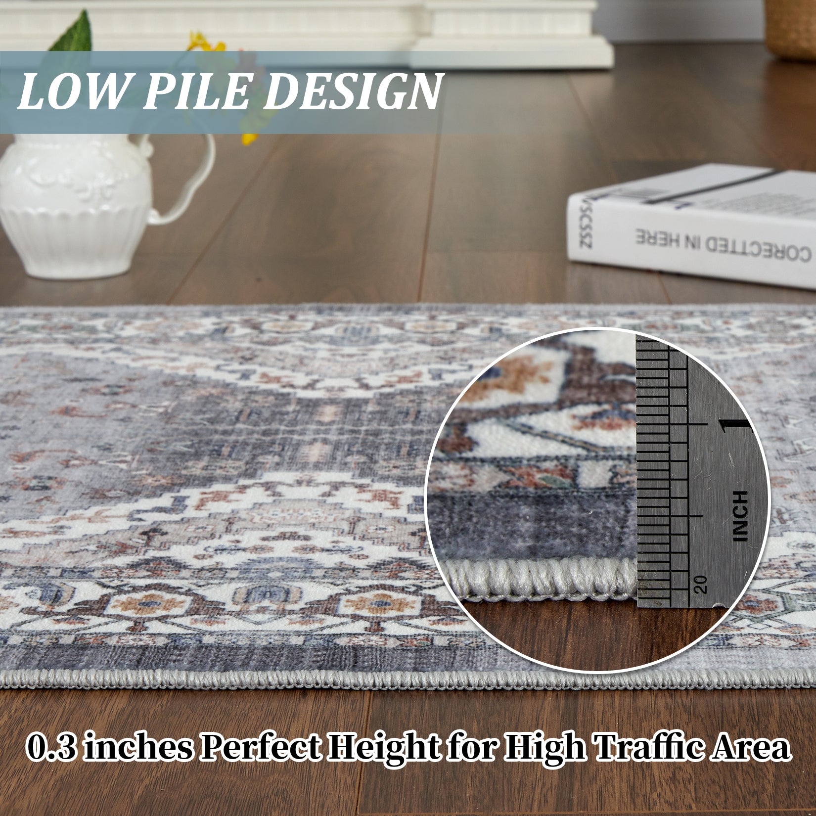 Garvee Persian Grey 2x6 Runner Rugs Vintage Hallway Area Rug Print Distressed Kitchen Indoor Bedroom Rug Washable Living Room Retro Rug for Dining Room