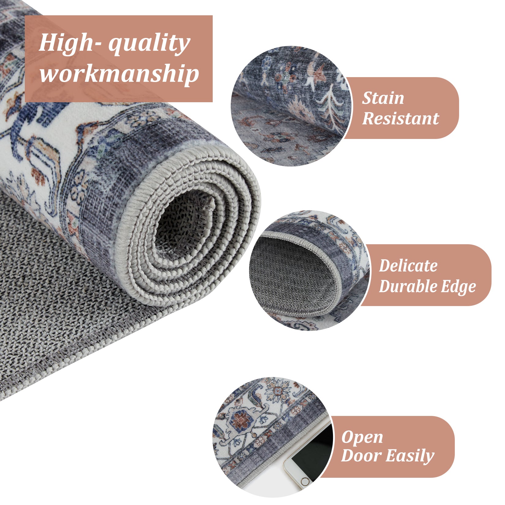 Garvee Persian Grey 9x12 Area Rugs for Living Room Print Distressed Indoor Floor Rug Washable Rug Non Slip Vintage Rug for Bedroom Dining Room