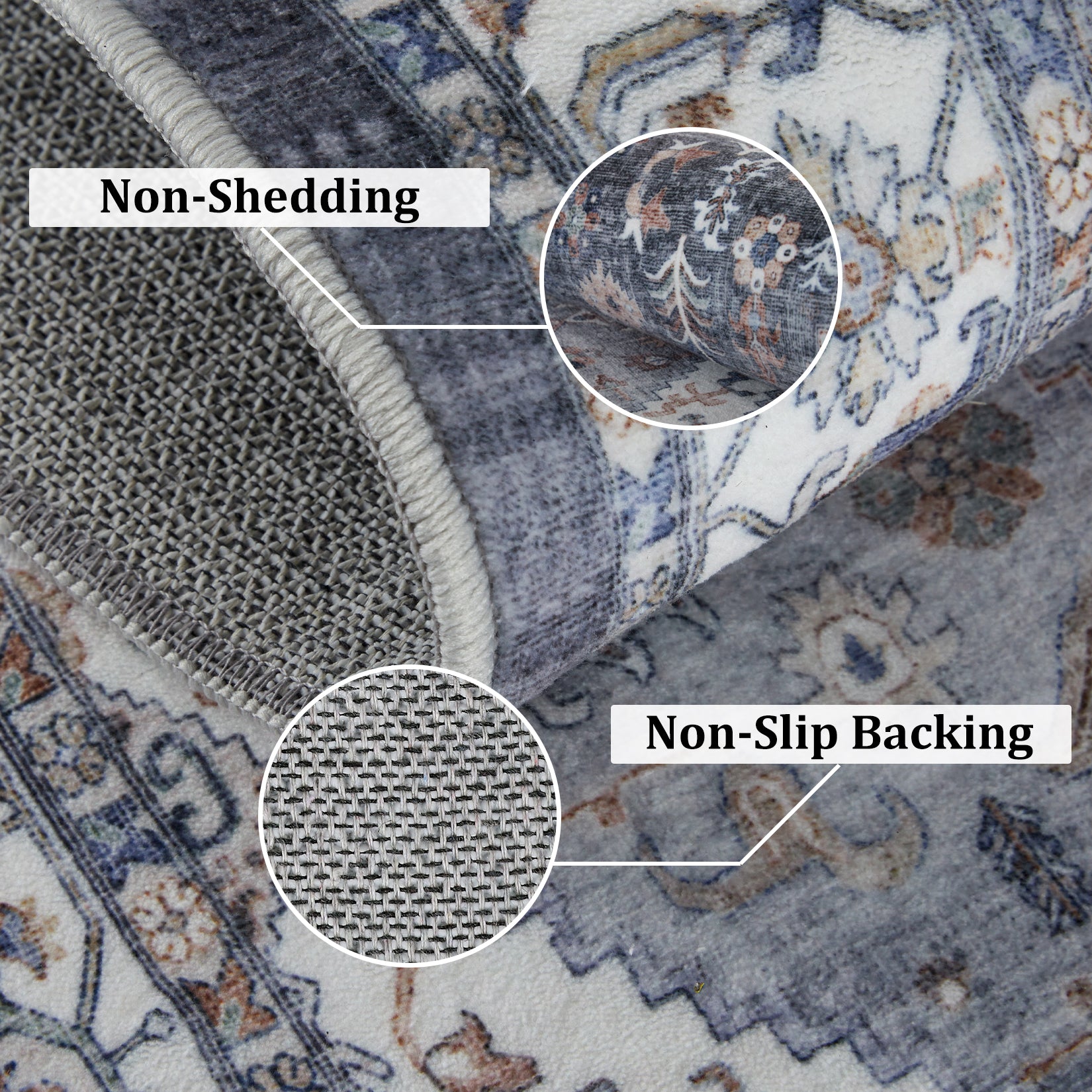 Garvee Persian Grey 2x6 Runner Rugs Vintage Hallway Area Rug Print Distressed Kitchen Indoor Bedroom Rug Washable Living Room Retro Rug for Dining Room