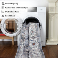 Garvee Persian Grey 9x12 Area Rugs for Living Room Print Distressed Indoor Floor Rug Washable Rug Non Slip Vintage Rug for Bedroom Dining Room